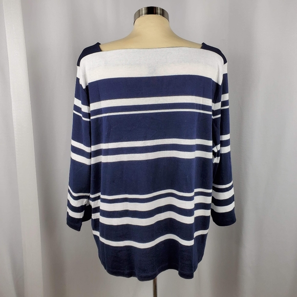 🆕️ Chaps B/W Striped 3/4 Sleeve - 100% Cotton Top - Picture 4 of 6